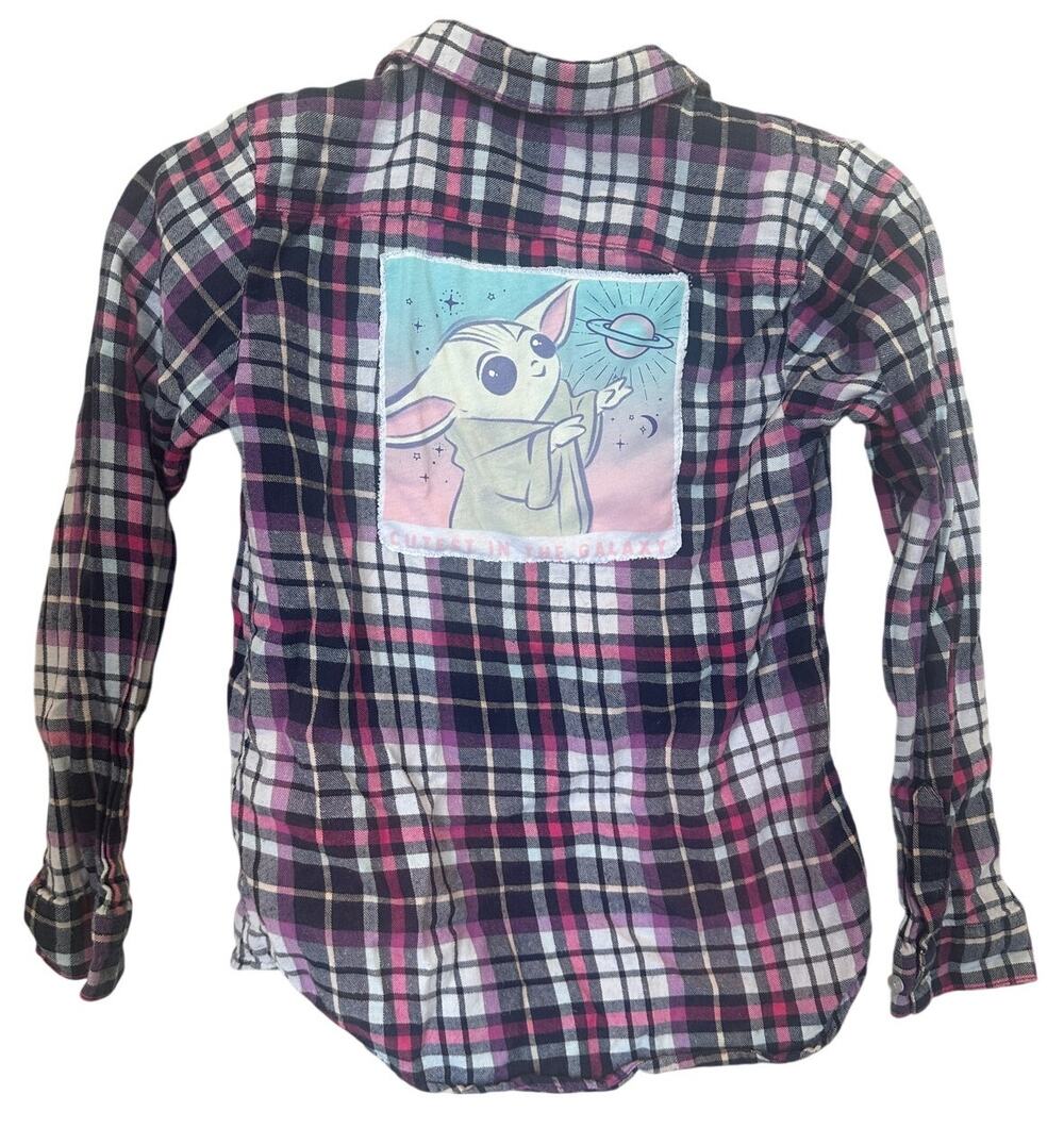 Baby Yoda Button Down Shirt Kids LARGE Unique Star Wars Grogu One of a Kind